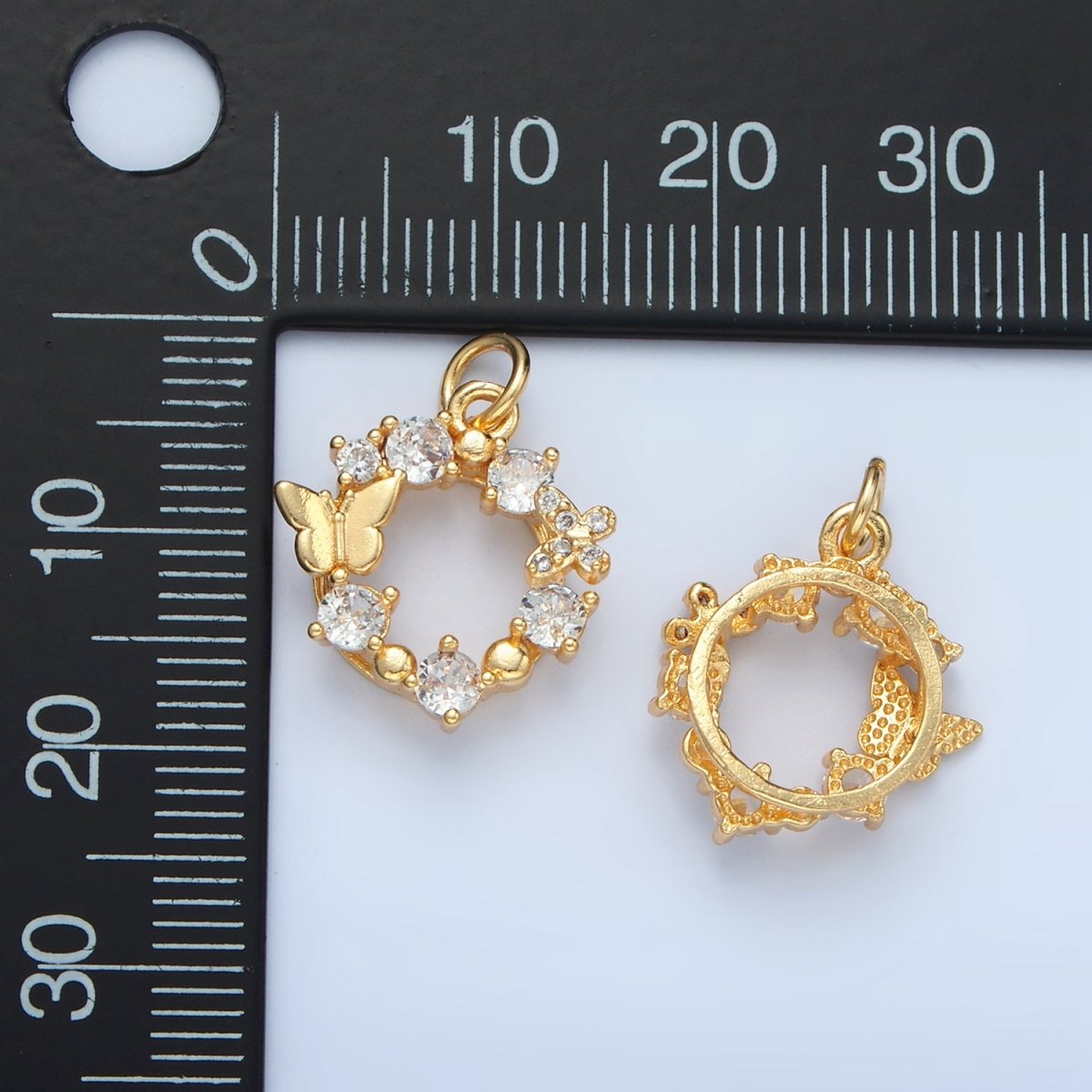 24K Gold Filled Clear CZ Butterfly Open Round Charm | X561