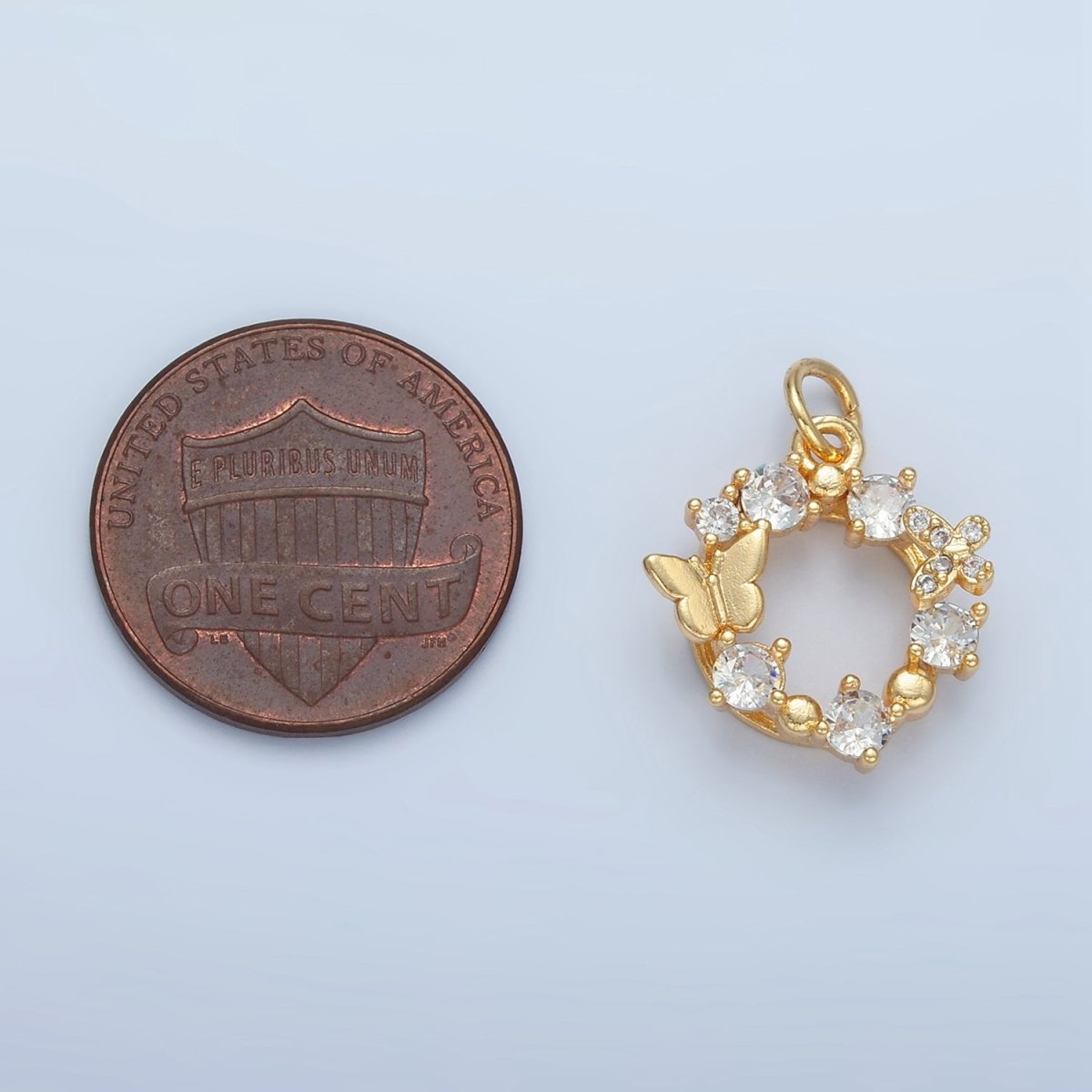 24K Gold Filled Clear CZ Butterfly Open Round Charm | X561
