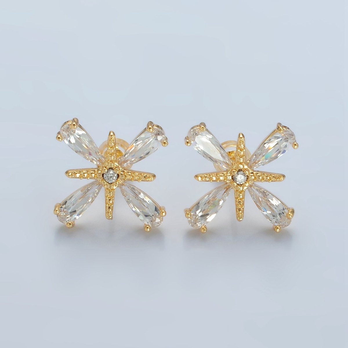24K Gold Filled Clear CZ Celestial Star Flower Stud Earrings | AD754