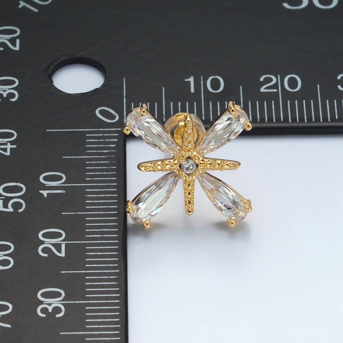 24K Gold Filled Clear CZ Celestial Star Flower Stud Earrings | AD754