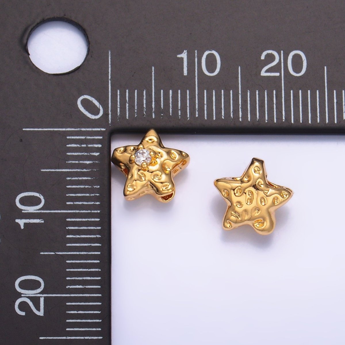 24K Gold Filled Clear CZ Celestial Star Hammered Bead | B171