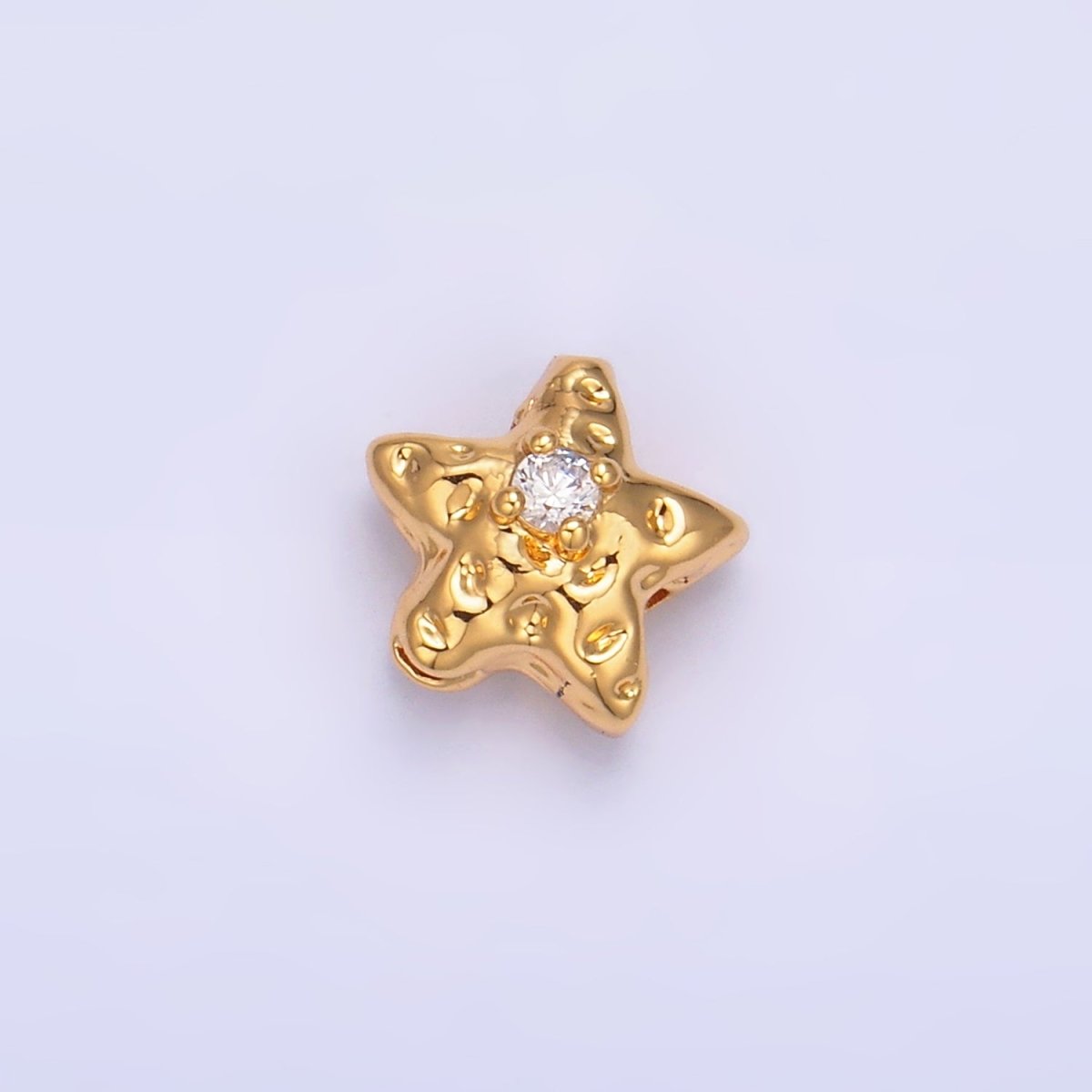 24K Gold Filled Clear CZ Celestial Star Hammered Bead | B171