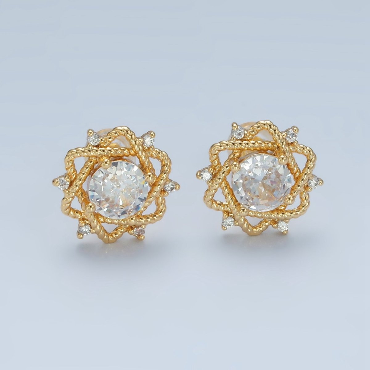 24K Gold Filled Clear CZ Celestial Star Stud Earrings | AD625