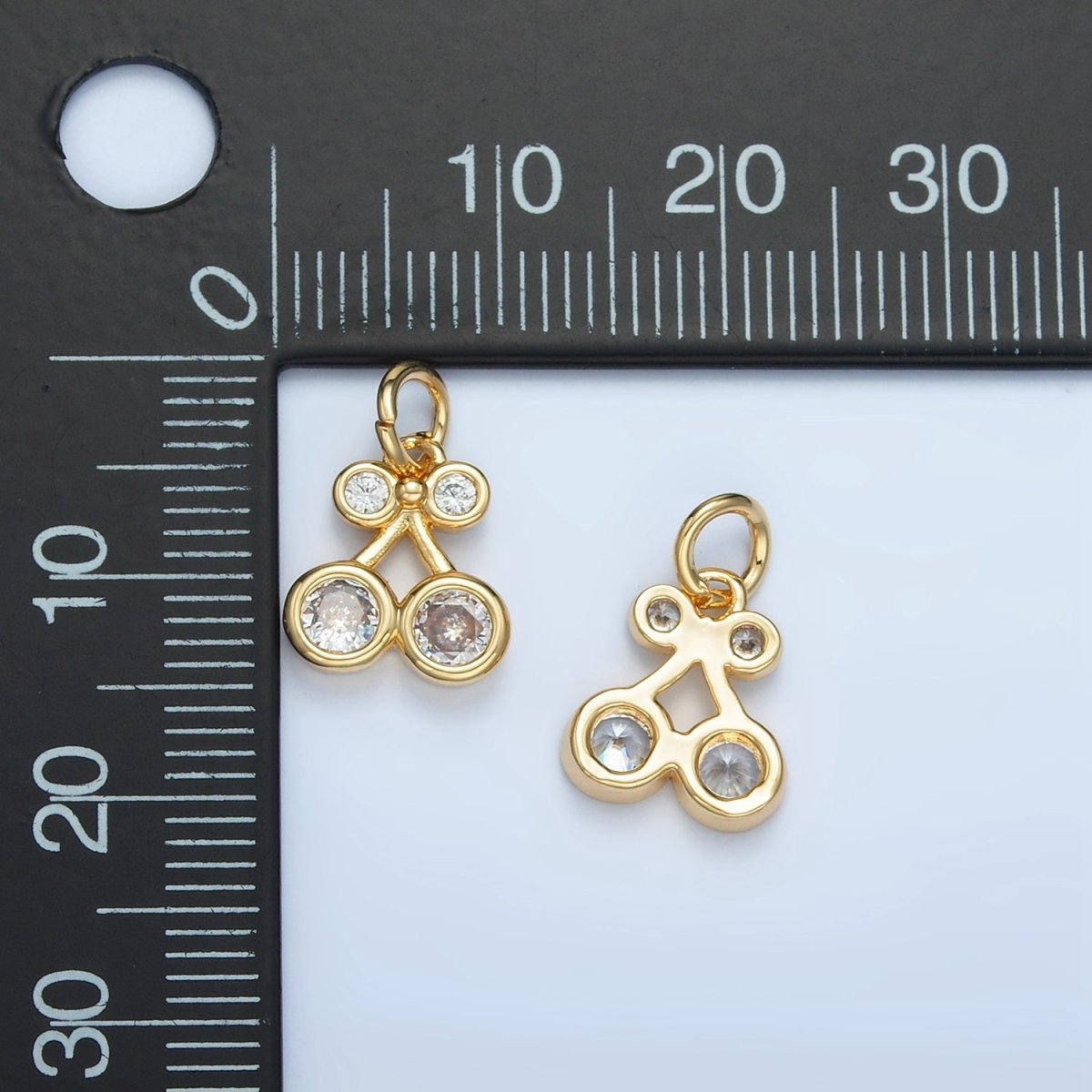 24K Gold Filled Clear CZ Cherry Fruit Mini Add-On Charm | W162