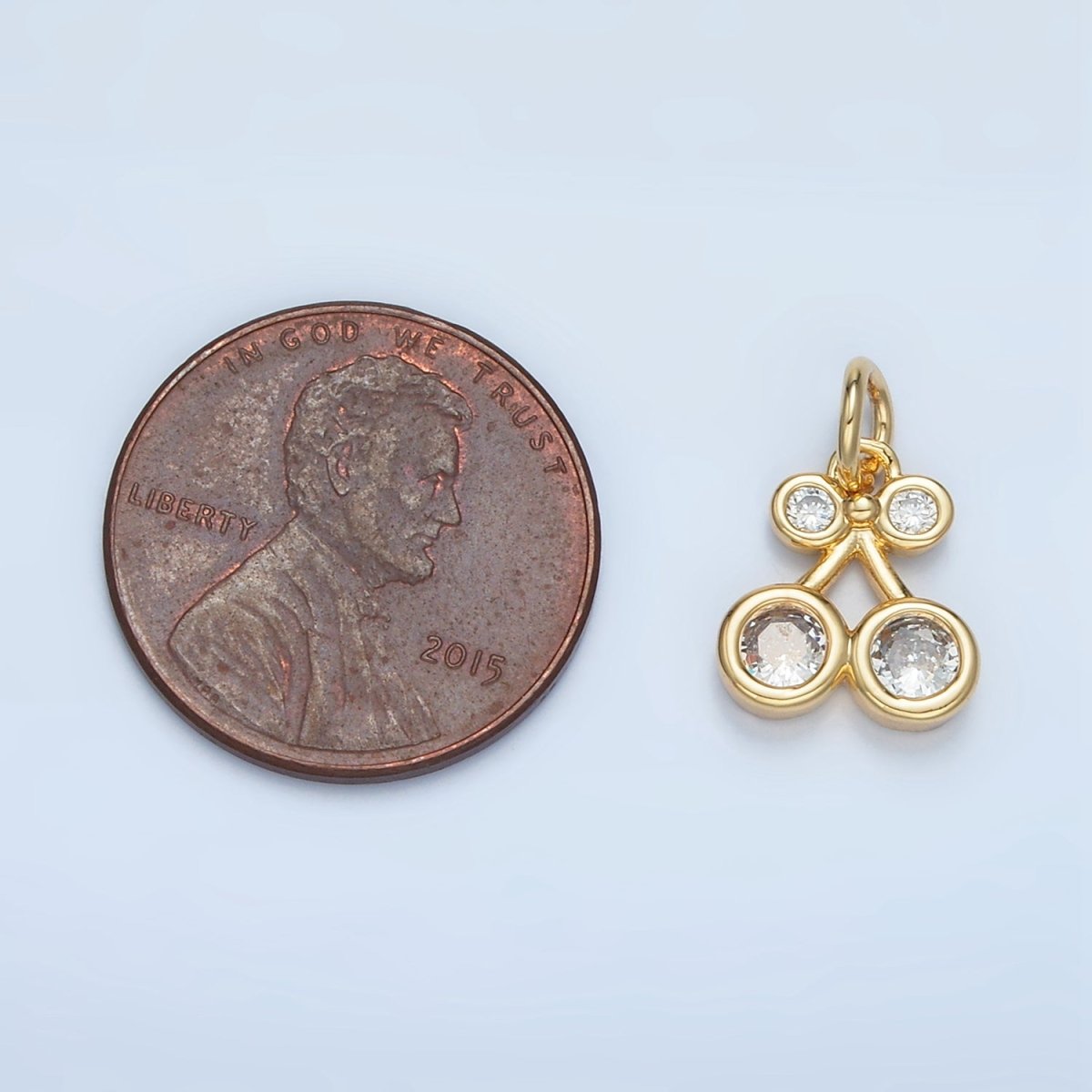 24K Gold Filled Clear CZ Cherry Fruit Mini Add-On Charm | W162