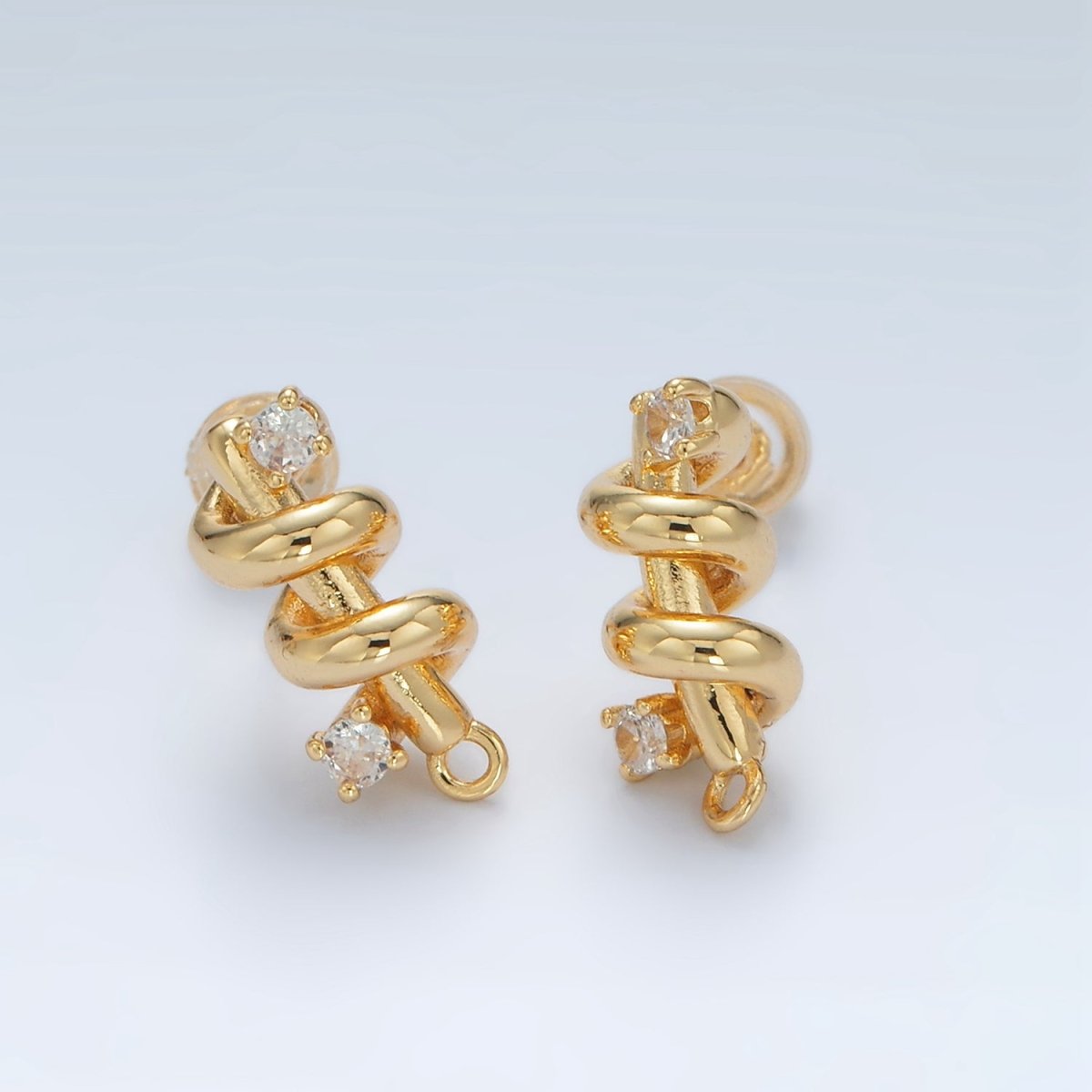 24K Gold Filled Clear CZ Circling Bar Band Geometric Open Loop Drop Stud Earring Findings | Z854