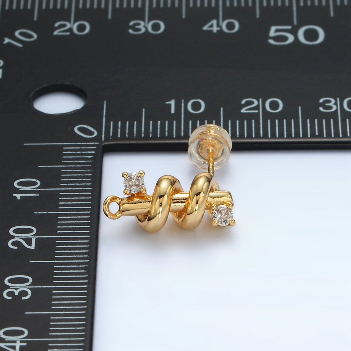 24K Gold Filled Clear CZ Circling Bar Band Geometric Open Loop Drop Stud Earring Findings | Z854