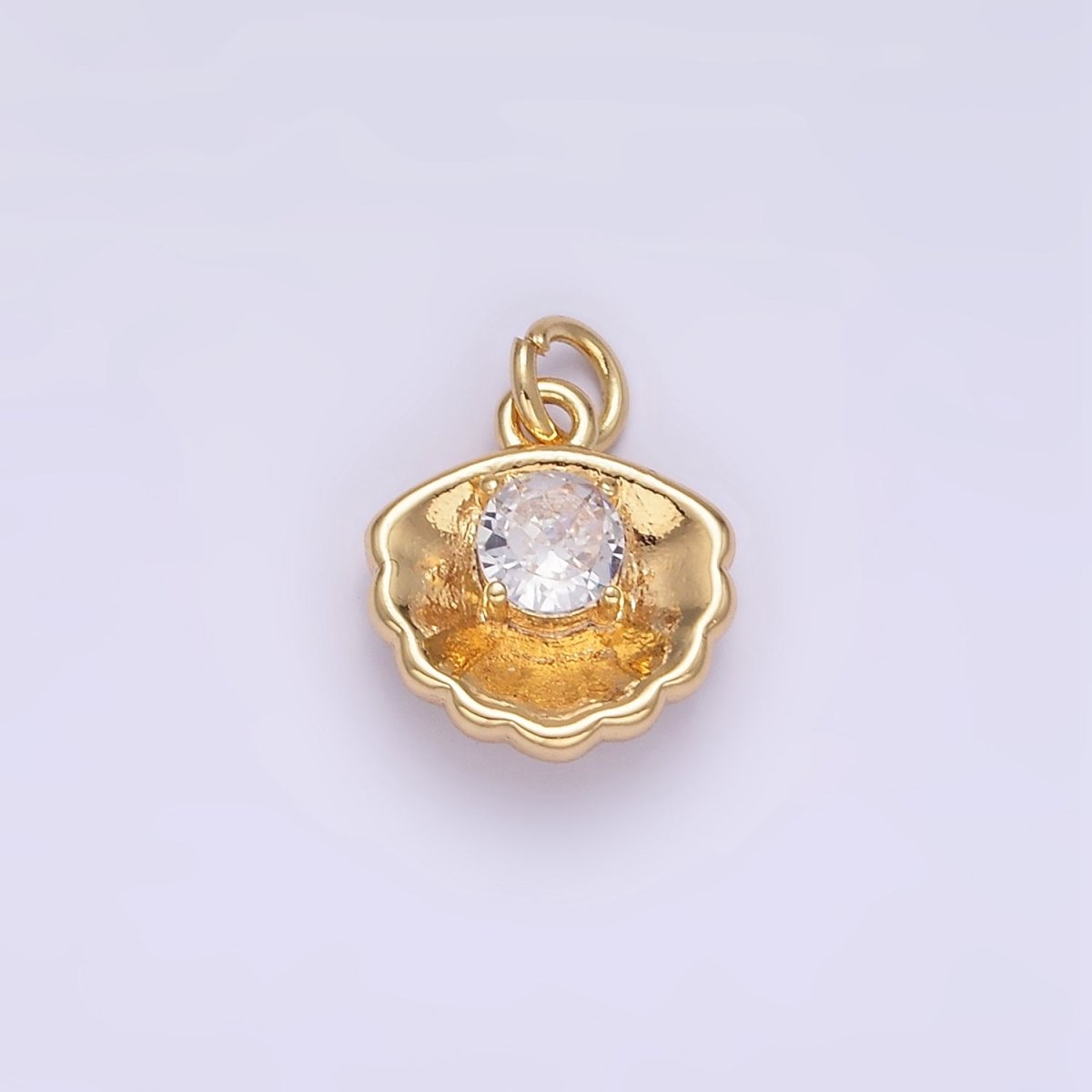 24K Gold Filled Clear CZ Clam Shell Mini Charm | AG844