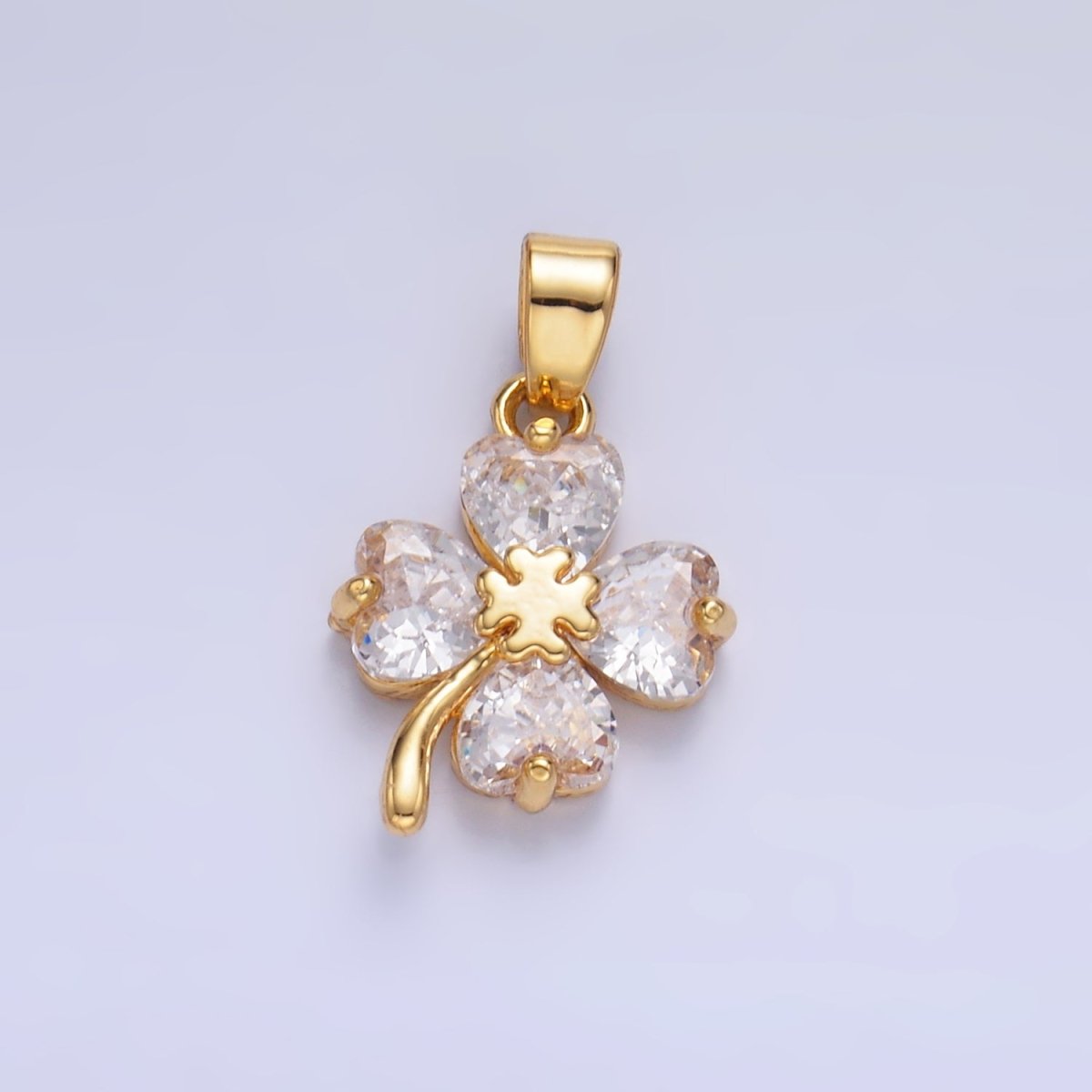 24K Gold Filled Clear CZ Clover Flower Pendant | AA1412