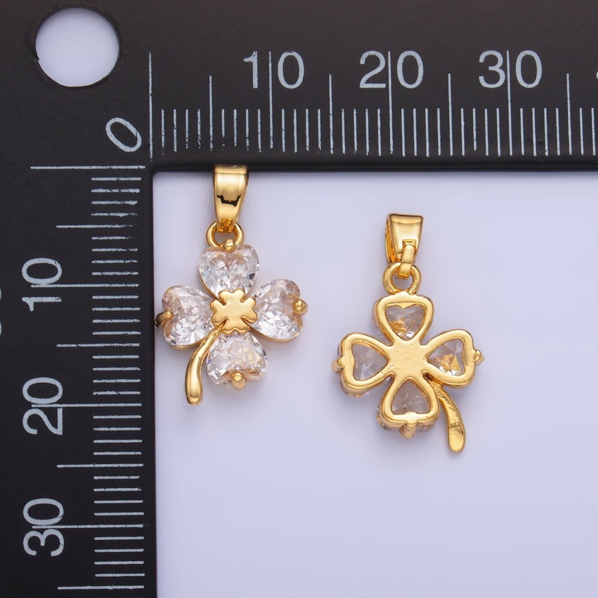 24K Gold Filled Clear CZ Clover Flower Pendant | AA1412