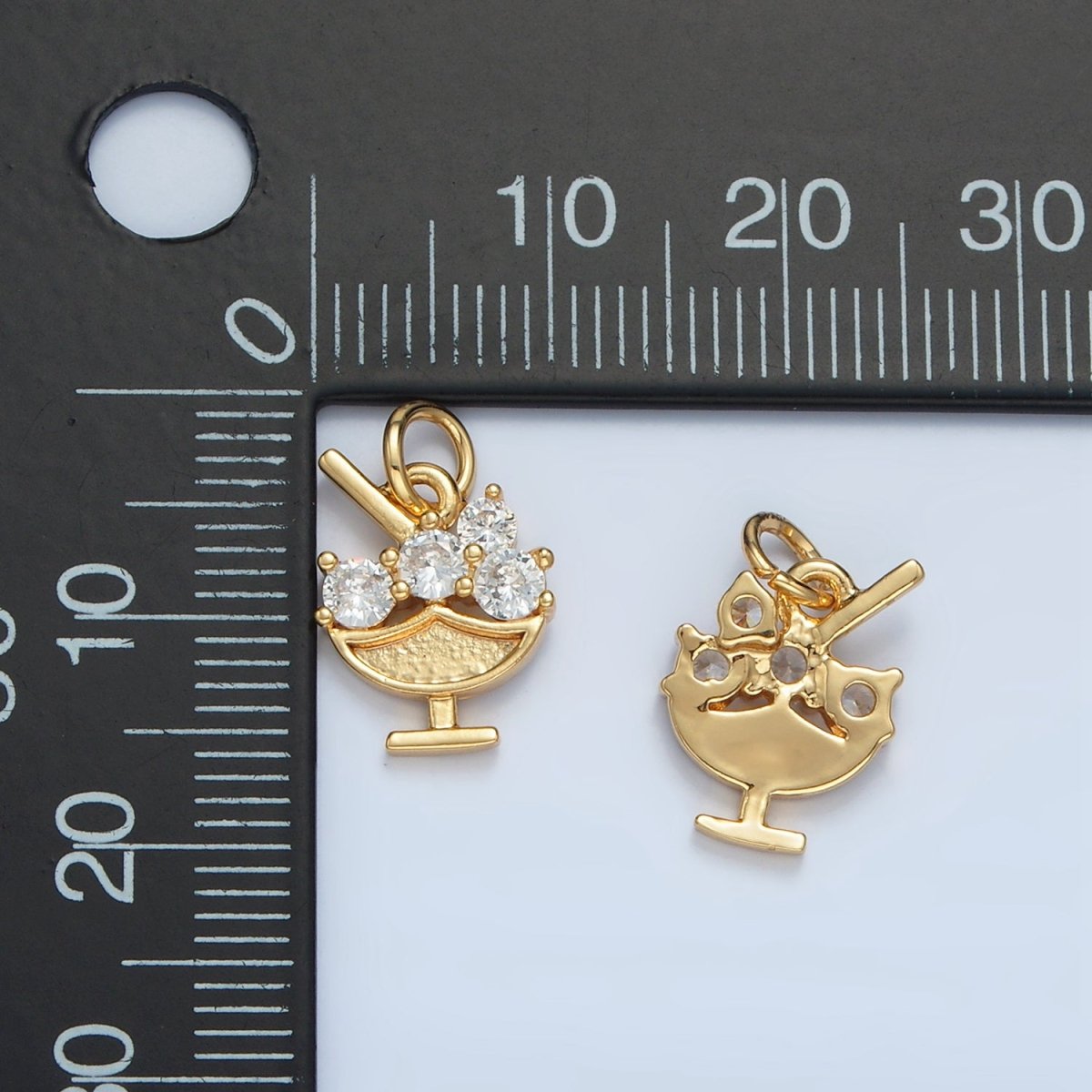 24K Gold Filled Clear CZ Cocktail Alcohol Drink Charm | N1479