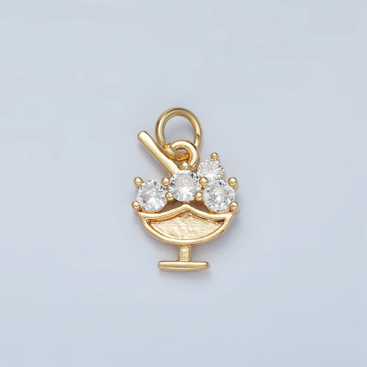 24K Gold Filled Clear CZ Cocktail Alcohol Drink Charm | N1479