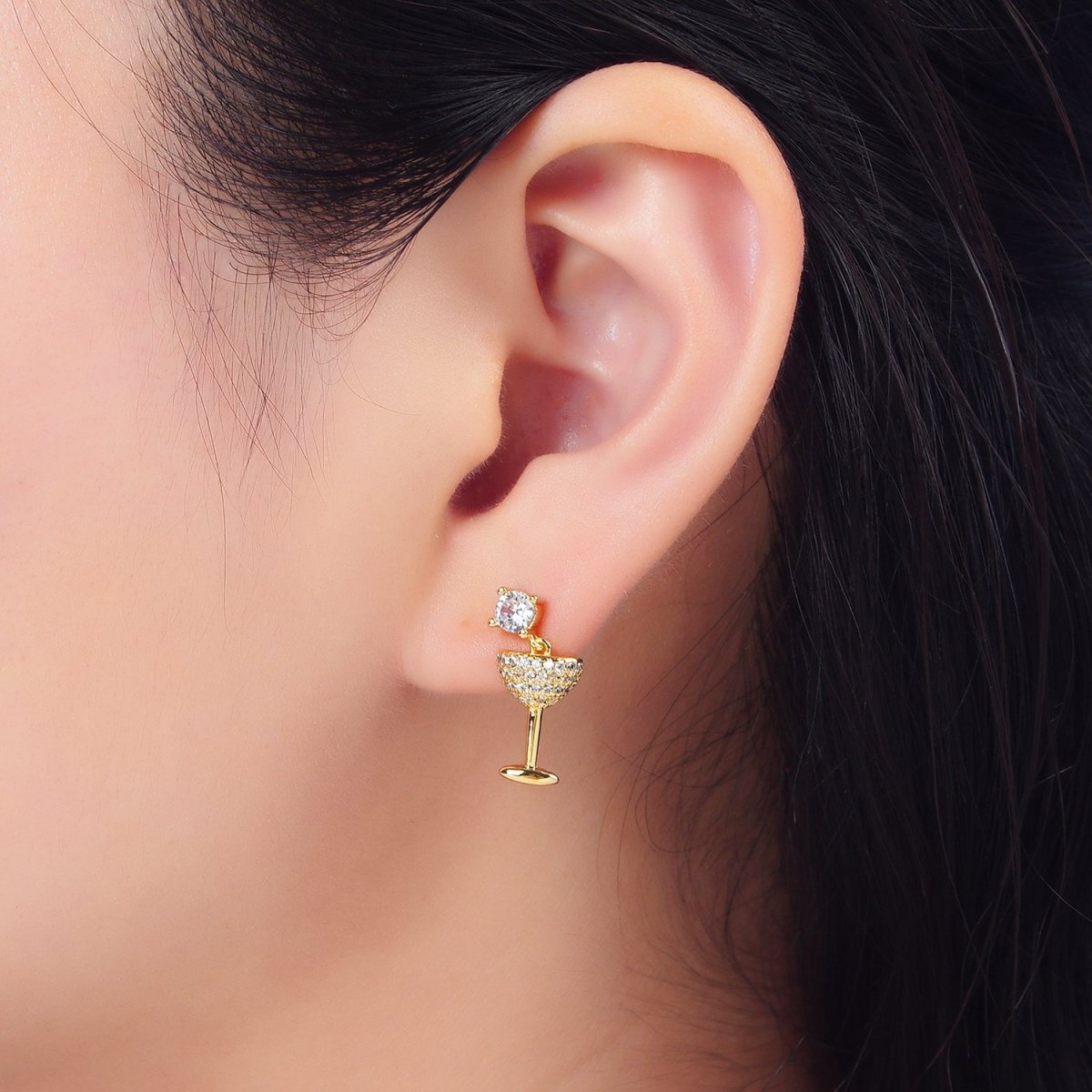 24K Gold Filled Micro Paved Wine Alcohol CZ Drop Stud Earrings | AD679