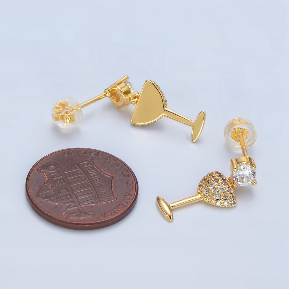 24K Gold Filled Micro Paved Wine Alcohol CZ Drop Stud Earrings | AD679
