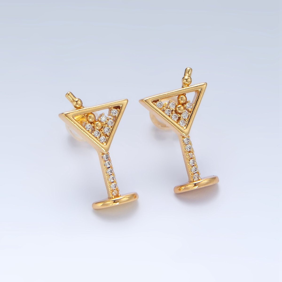 24K Gold Filled Clear Micro Paved CZ Cocktail Alcohol Drink Stud Earrings| AD693