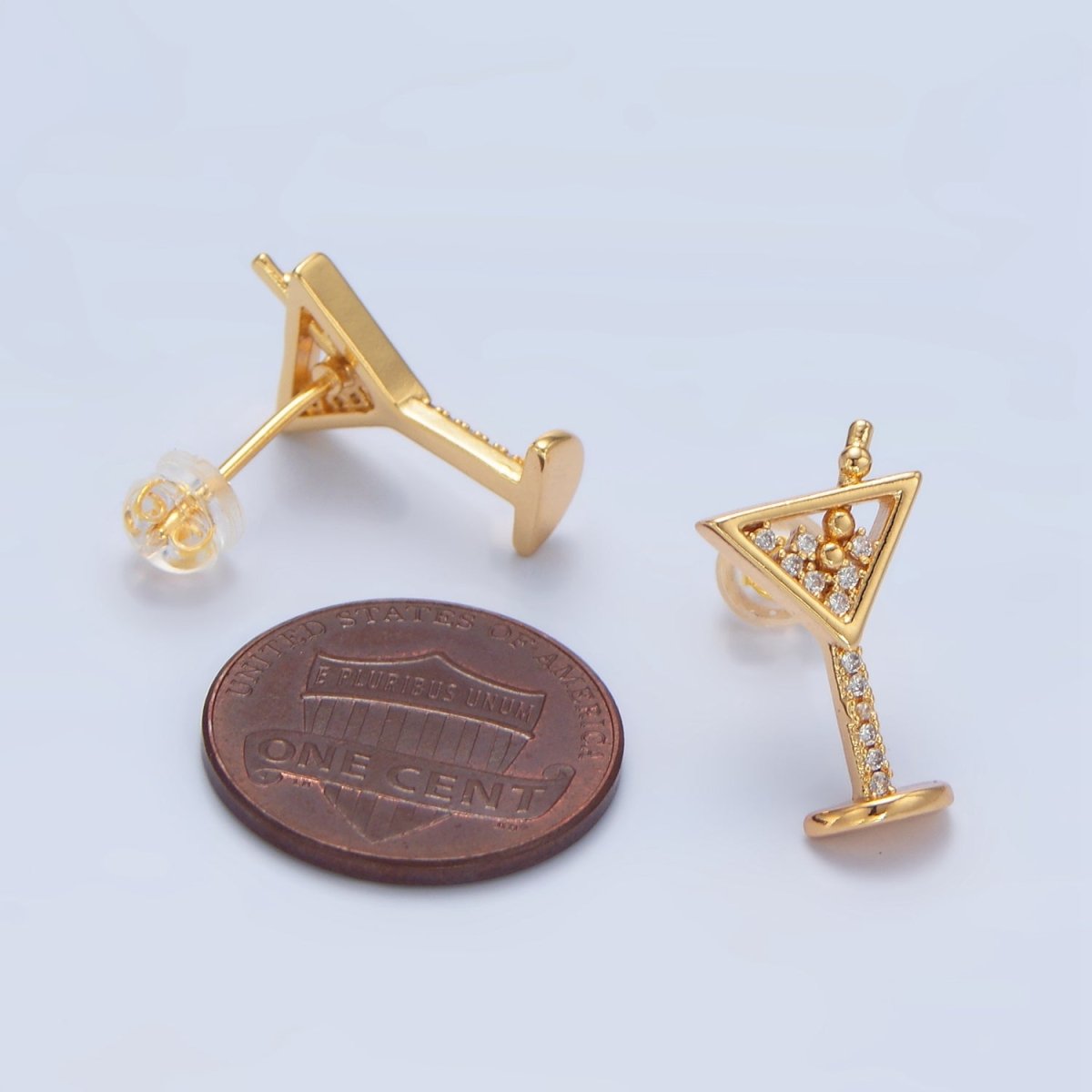24K Gold Filled Clear Micro Paved CZ Cocktail Alcohol Drink Stud Earrings| AD693