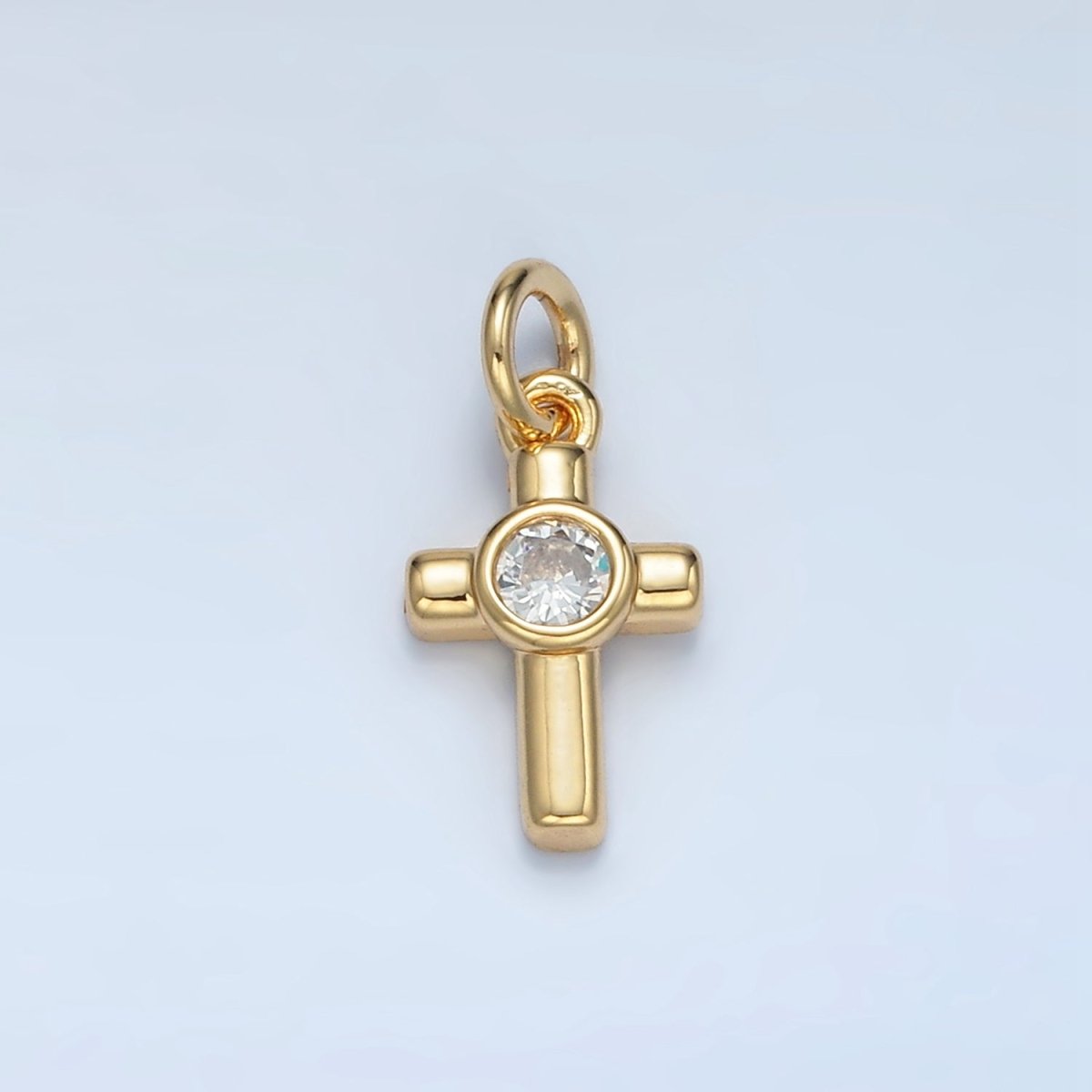 24K Gold Filled Clear CZ Cross Religious Mini Charm | E180