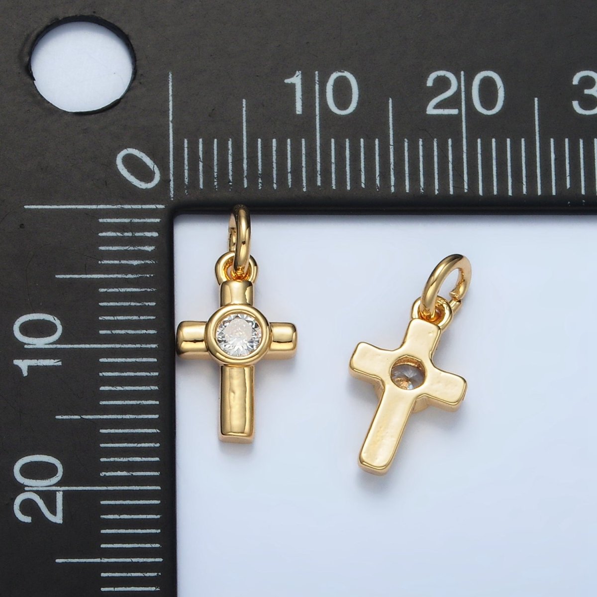 24K Gold Filled Clear CZ Cross Religious Mini Charm | E180