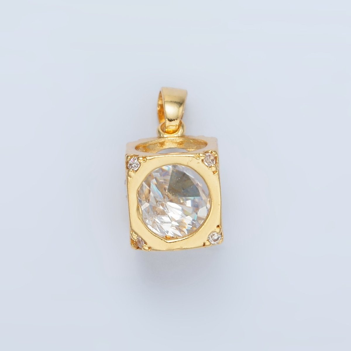 24K Gold Filled Clear CZ Cube Box Pendant | AA876