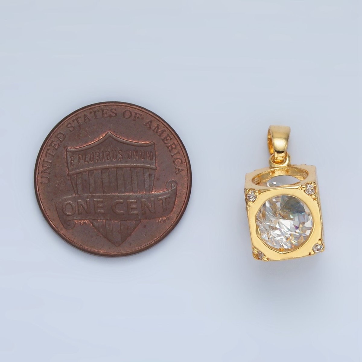 24K Gold Filled Clear CZ Cube Box Pendant | AA876