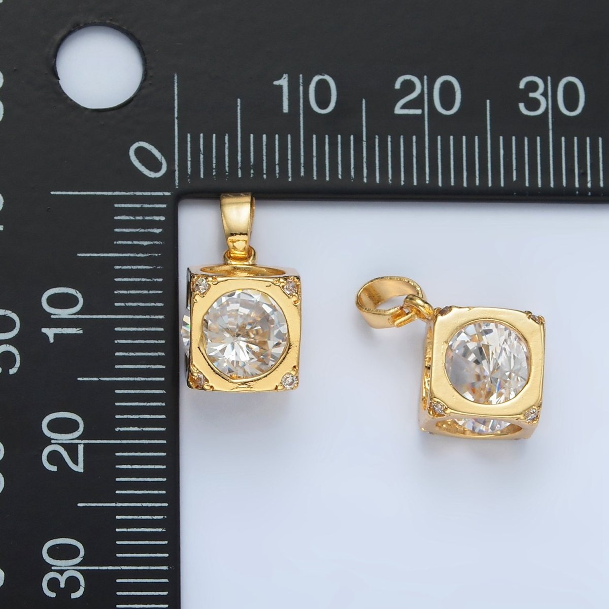 24K Gold Filled Clear CZ Cube Box Pendant | AA876