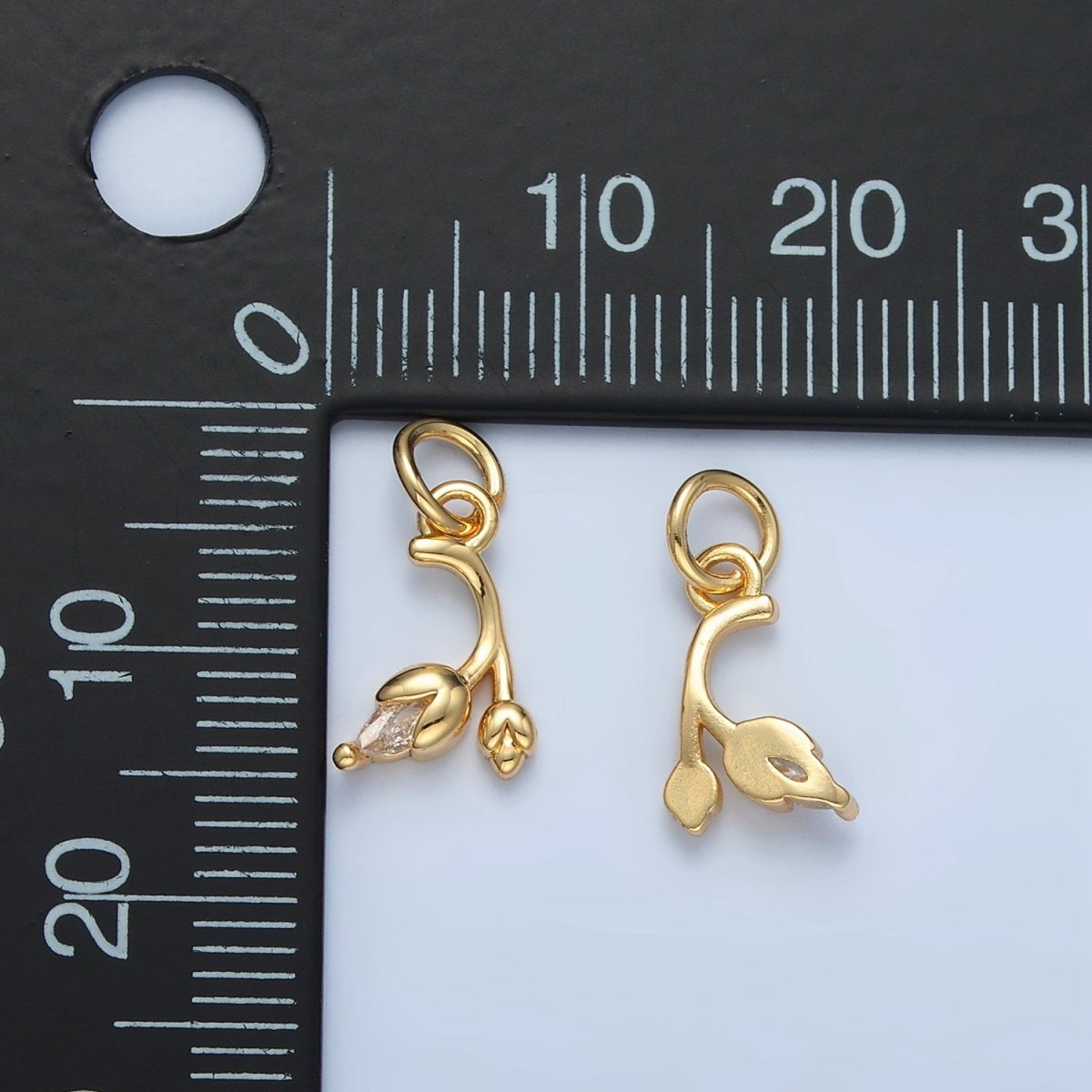 24K Gold Filled Clear CZ Curved Tulip Flower Nature Charm | X312