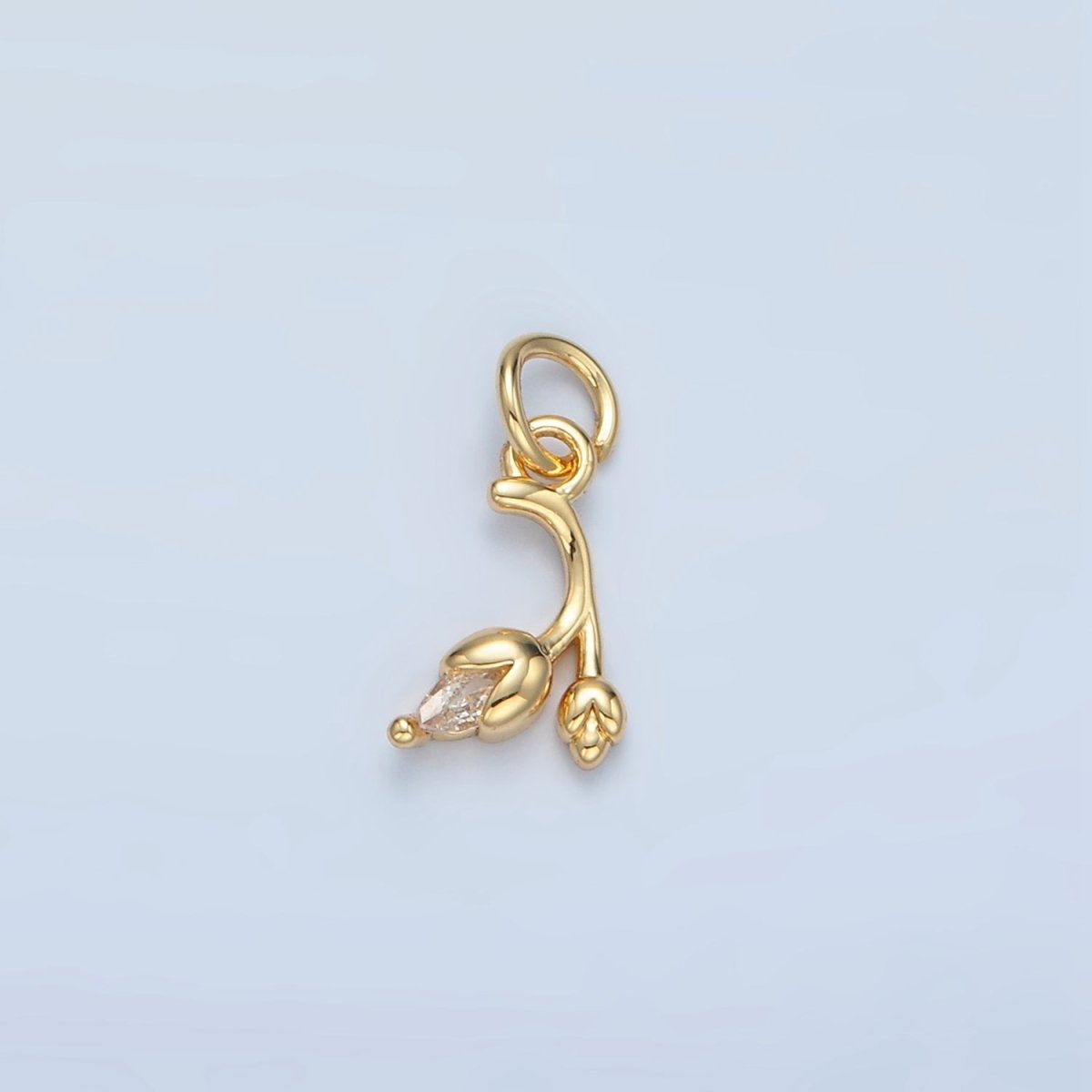 24K Gold Filled Clear CZ Curved Tulip Flower Nature Charm | X312