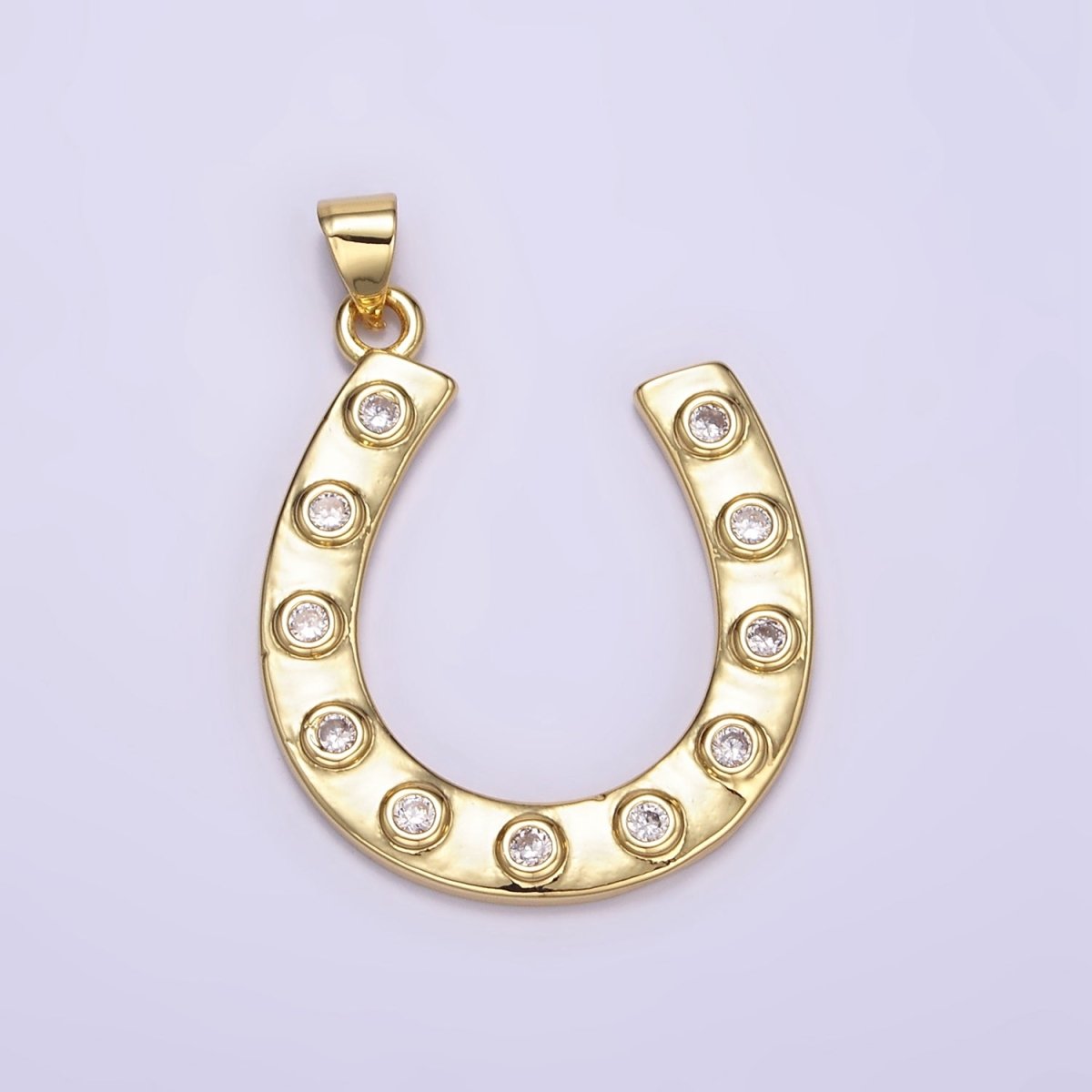 24K Gold Filled Clear CZ Dotted Horseshoe Pendant | AA072