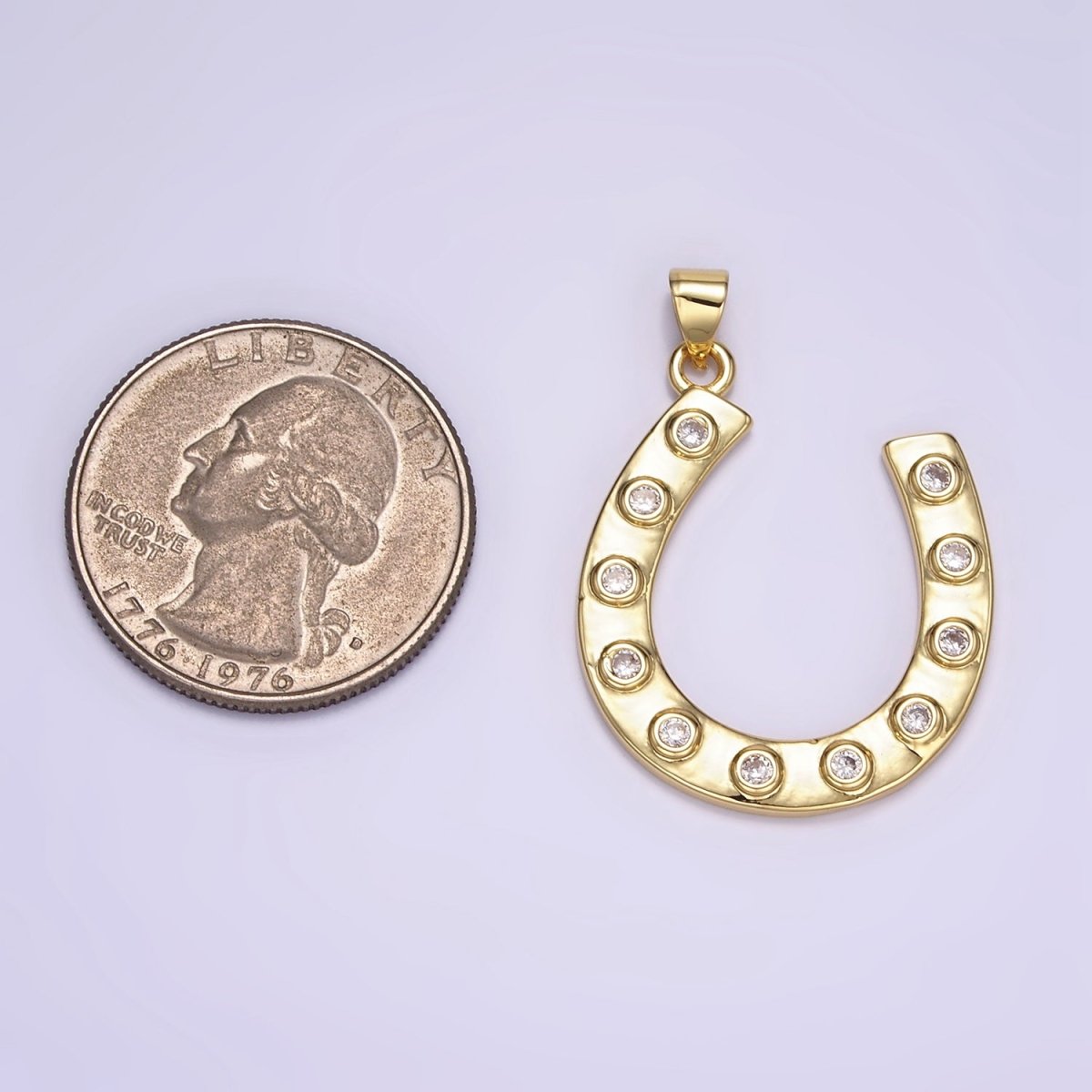 24K Gold Filled Clear CZ Dotted Horseshoe Pendant | AA072