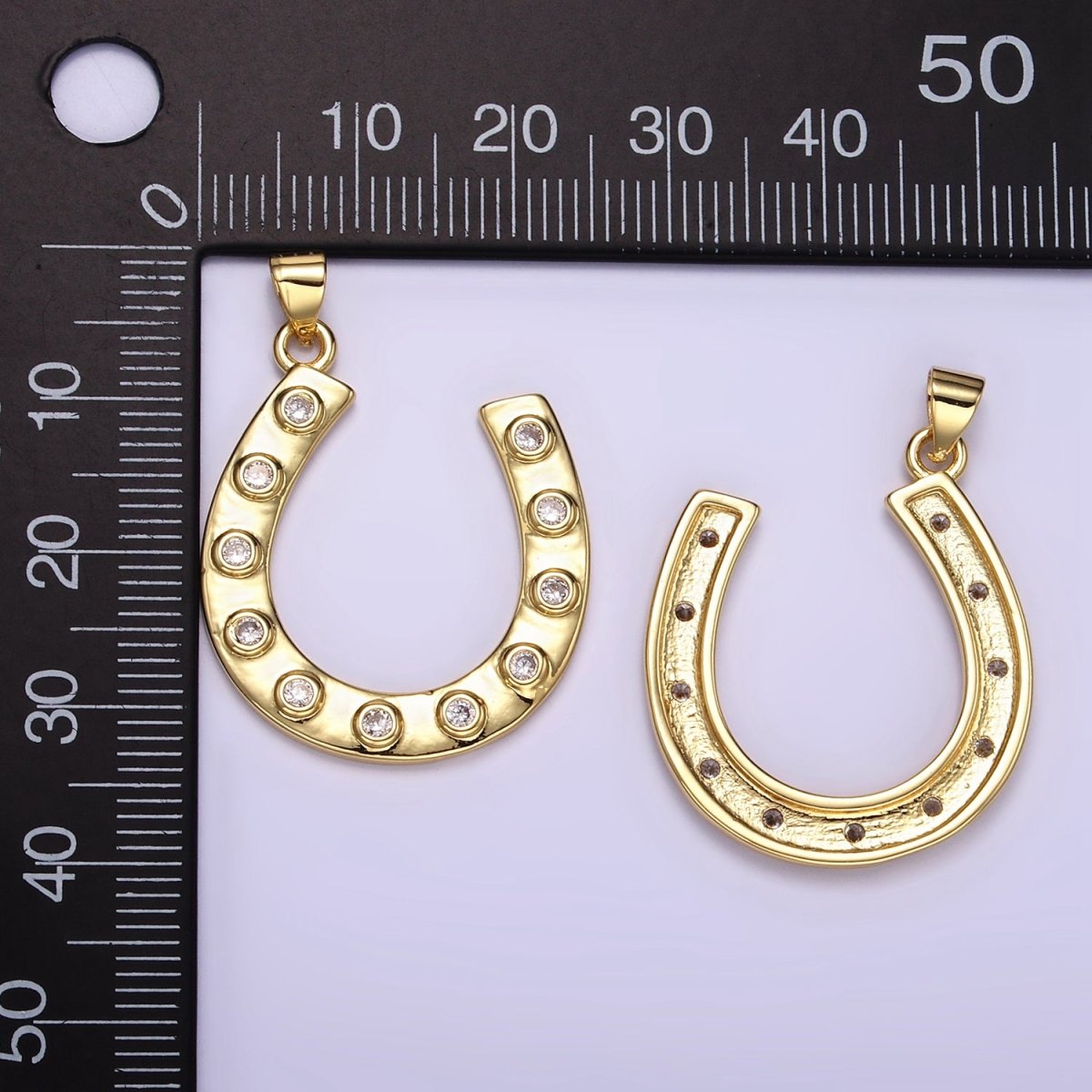 24K Gold Filled Clear CZ Dotted Horseshoe Pendant | AA072