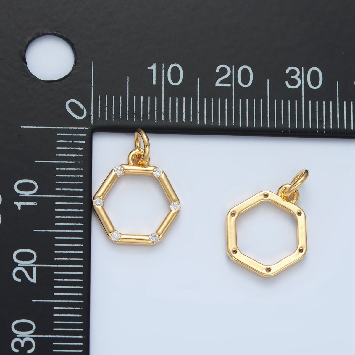 24K Gold Filled Clear CZ Dotted Open Hexagonal Charm | X562