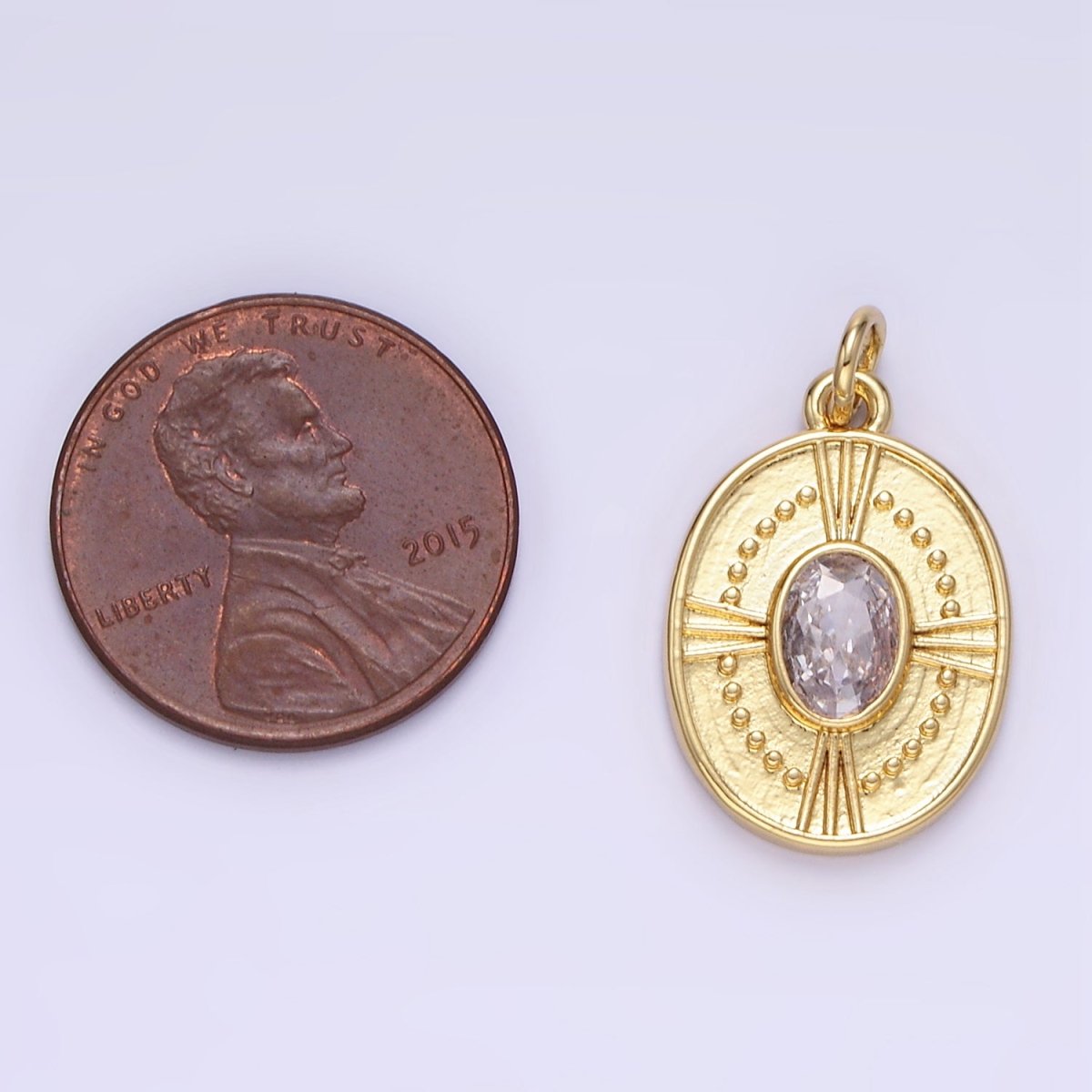 24K Gold Filled Clear CZ Dotted Oval Charm | E344