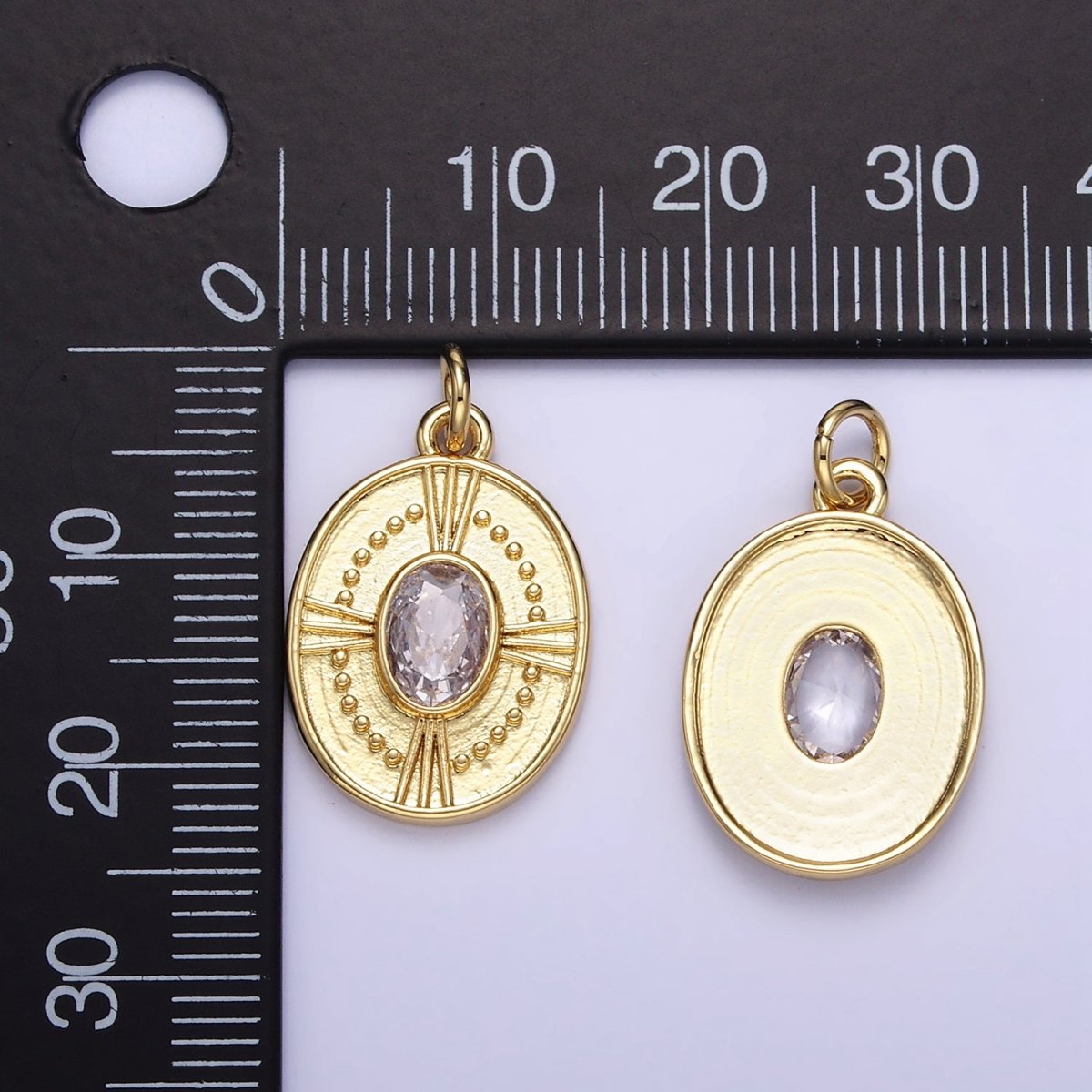 24K Gold Filled Clear CZ Dotted Oval Charm | E344