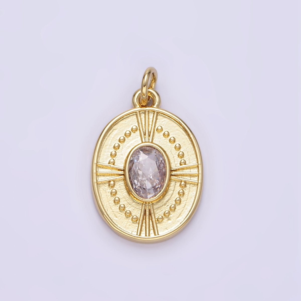 24K Gold Filled Clear CZ Dotted Oval Charm | E344