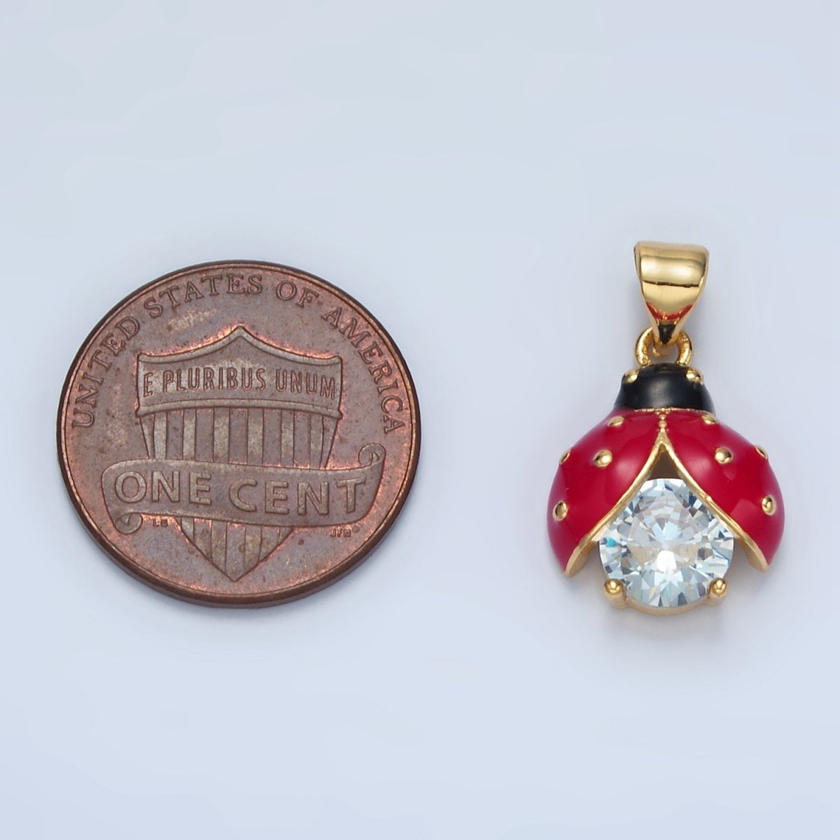 24K Gold Filled Clear CZ Enamel Lucky Ladybug Insect Pendant | I185