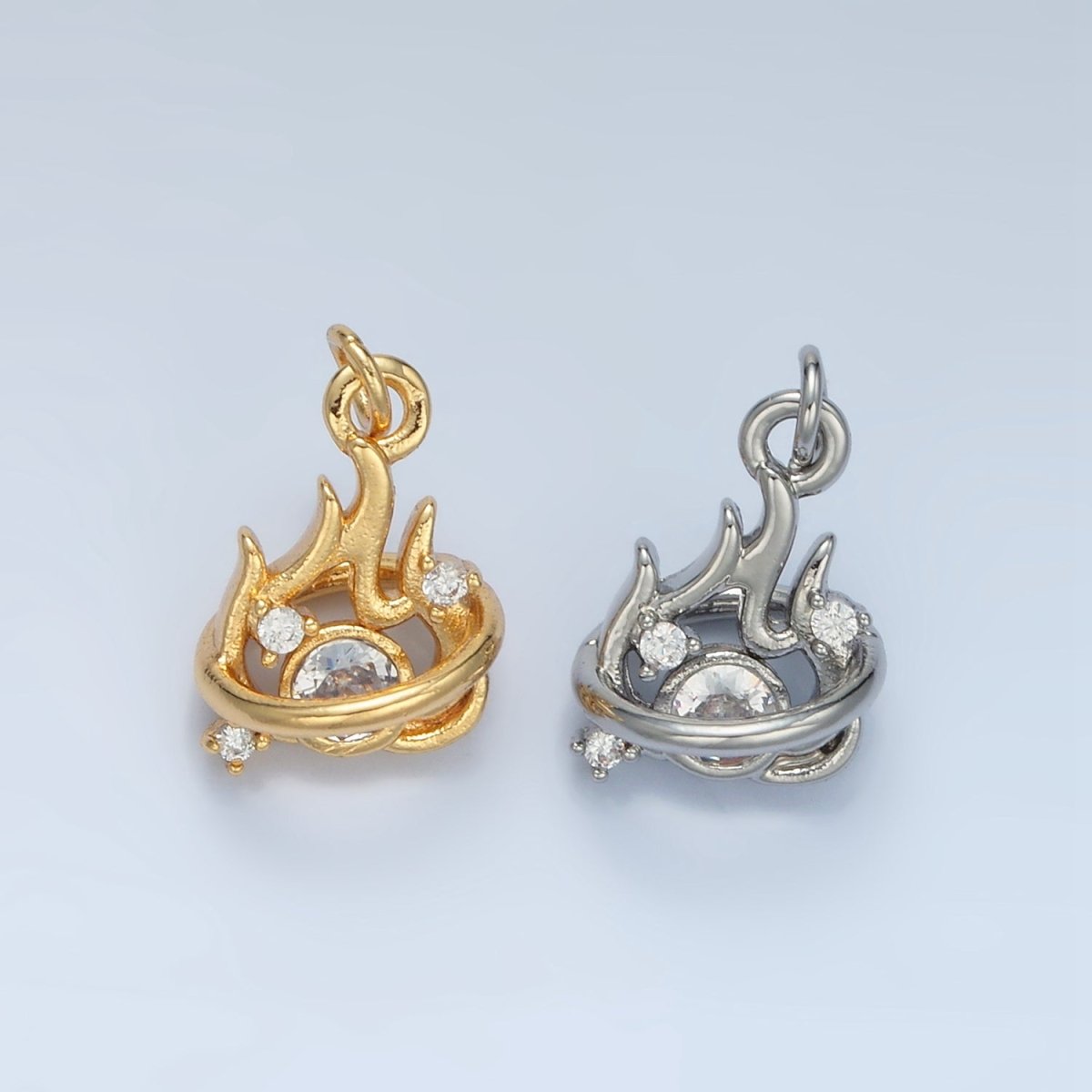 24K Gold Filled Clear CZ Fire Flame Mini Charm in Gold & Silver | E379