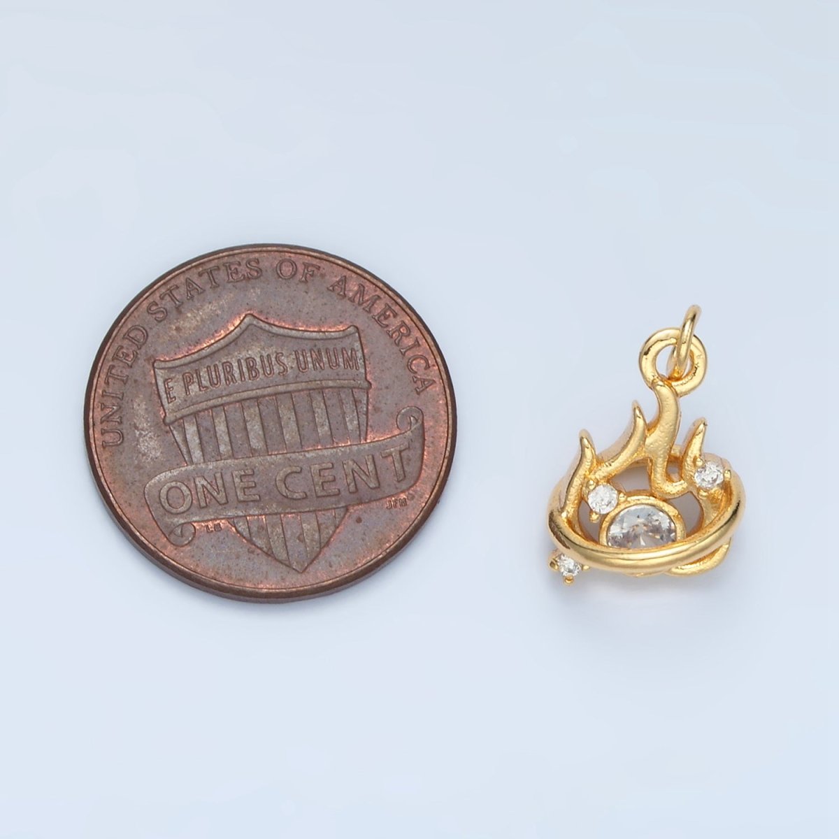 24K Gold Filled Clear CZ Fire Flame Mini Charm in Gold & Silver | E379