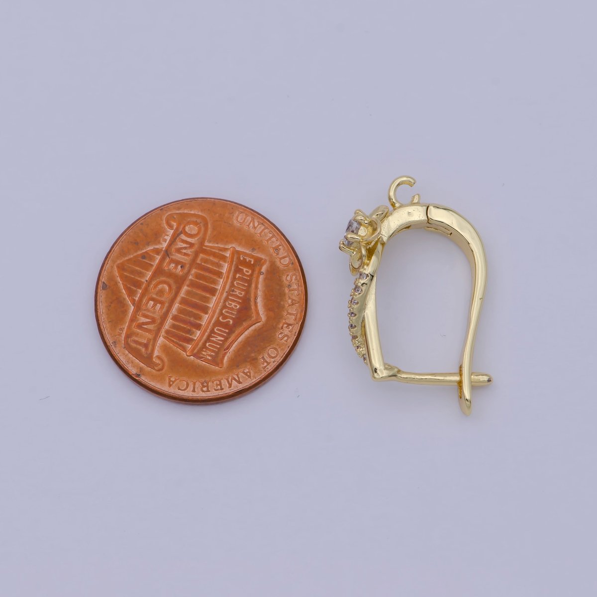 24K Gold Filled Clear CZ Flower Lined Open Loop English Lock Drop Earrings Findings | Z820