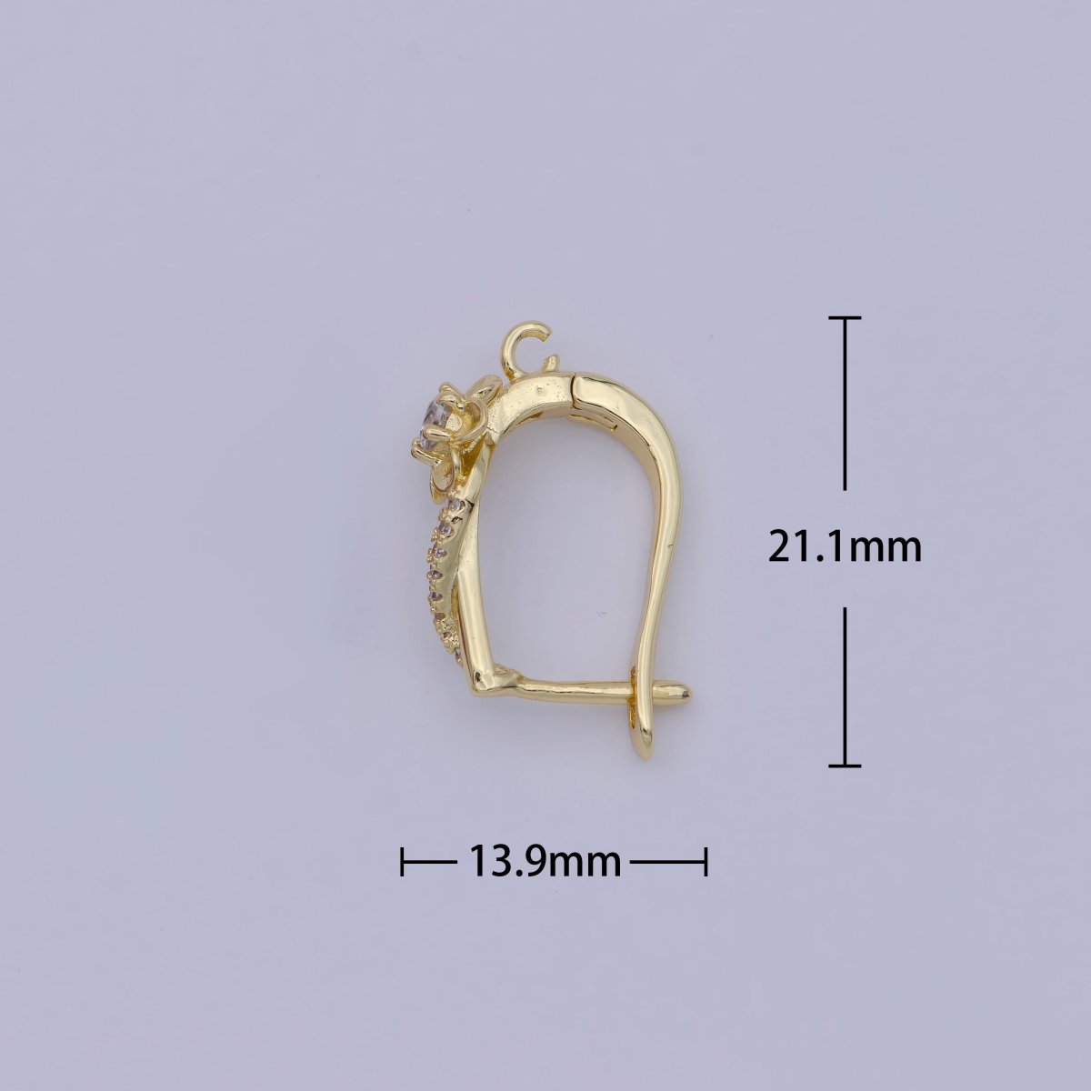 24K Gold Filled Clear CZ Flower Lined Open Loop English Lock Drop Earrings Findings | Z820