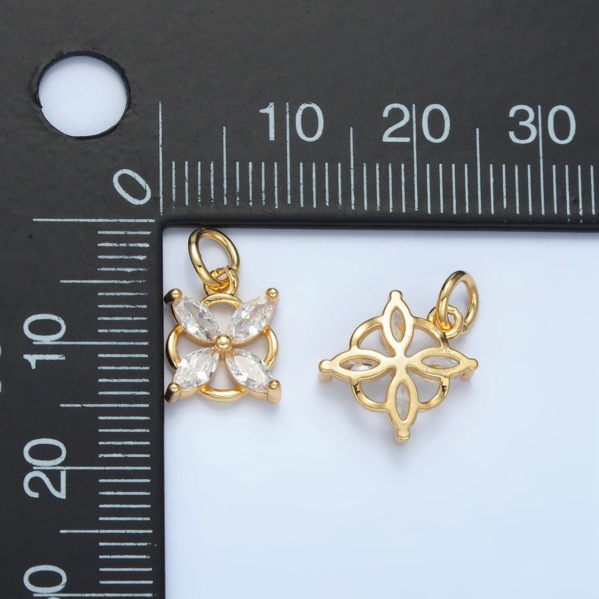 24K Gold Filled Clear CZ Flower Open Bezel Charm | E731