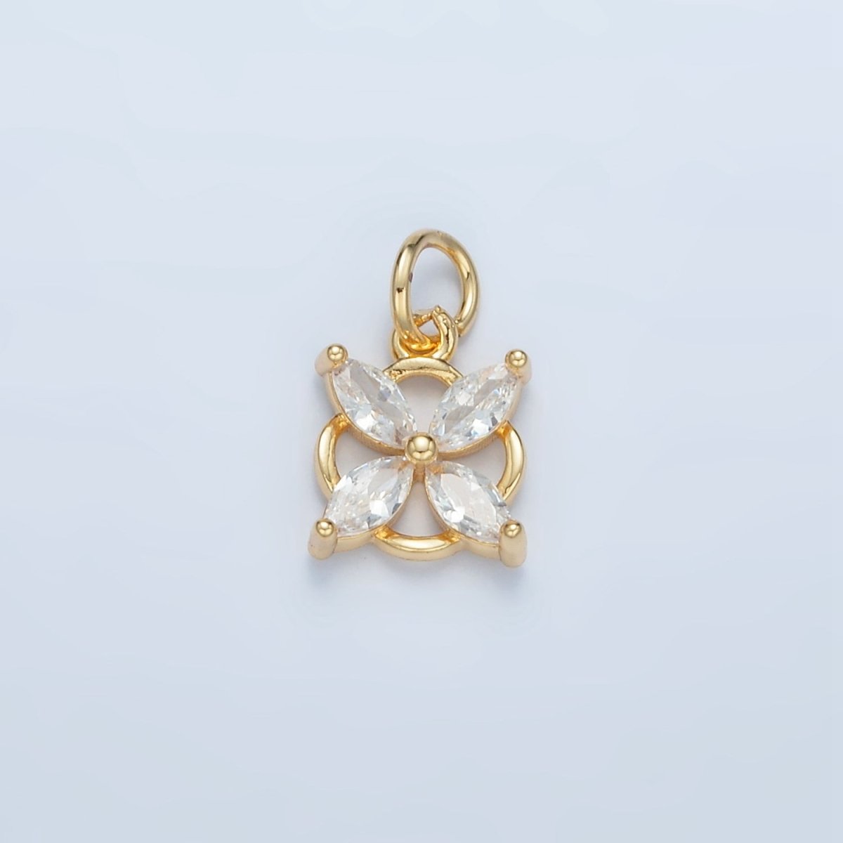 24K Gold Filled Clear CZ Flower Open Bezel Charm | E731