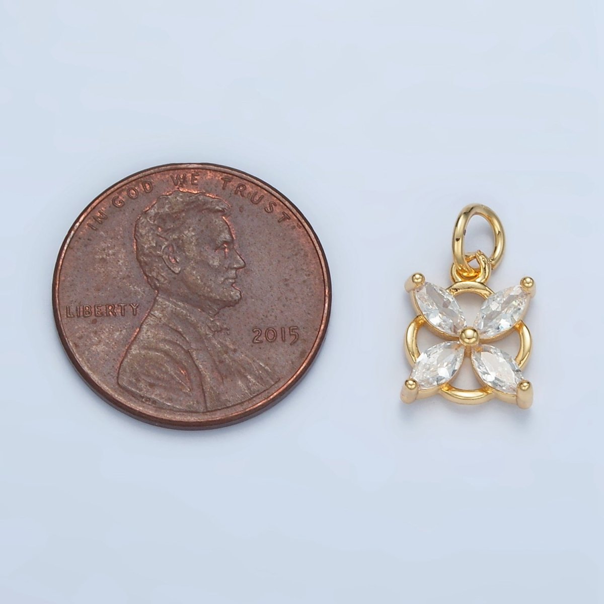 24K Gold Filled Clear CZ Flower Open Bezel Charm | E731