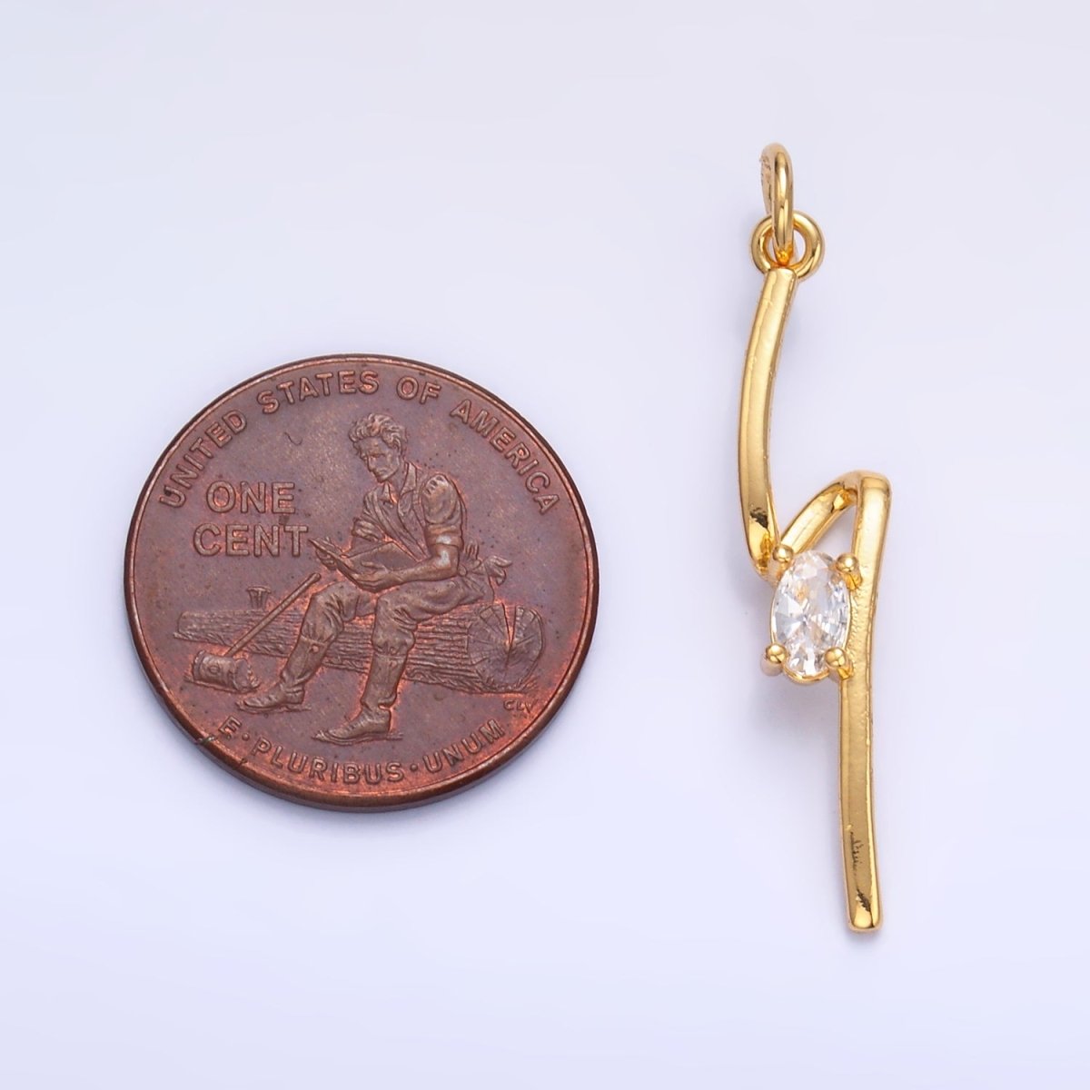24K Gold Filled Clear CZ Geometric Lightning Bolt Charm in Gold & Silver | W814