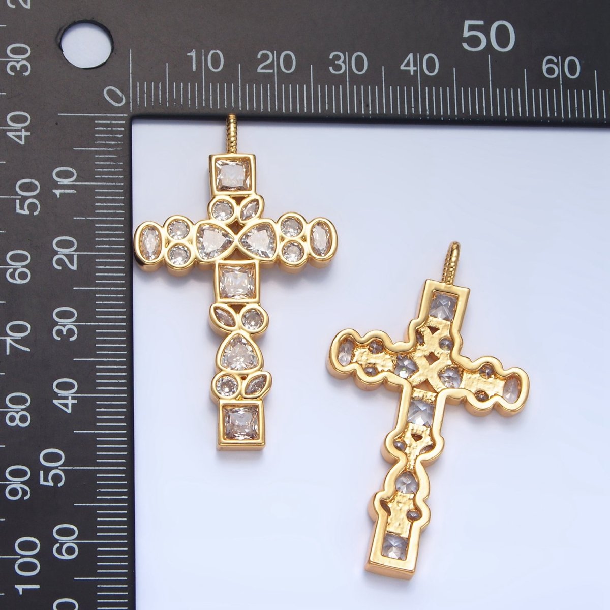 24K Gold Filled Clear CZ Geometric Religious Cross Pendant | AA785