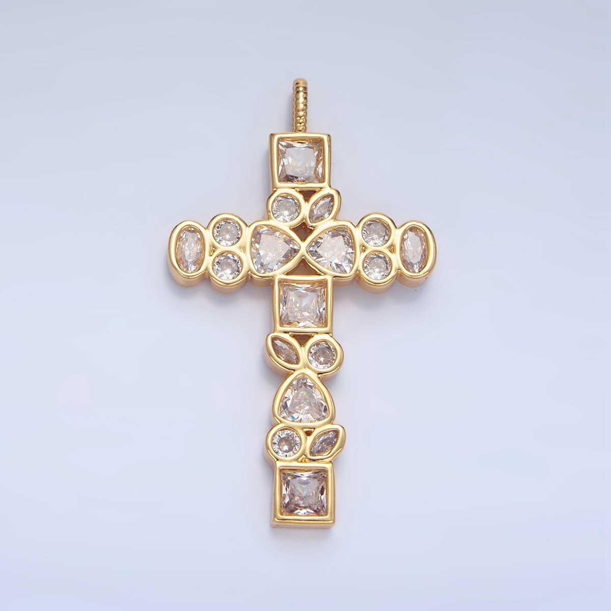 24K Gold Filled Clear CZ Geometric Religious Cross Pendant | AA785