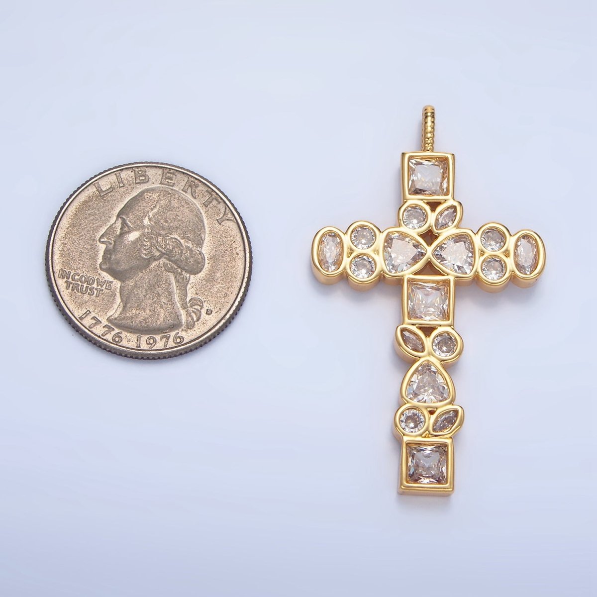 24K Gold Filled Clear CZ Geometric Religious Cross Pendant | AA785