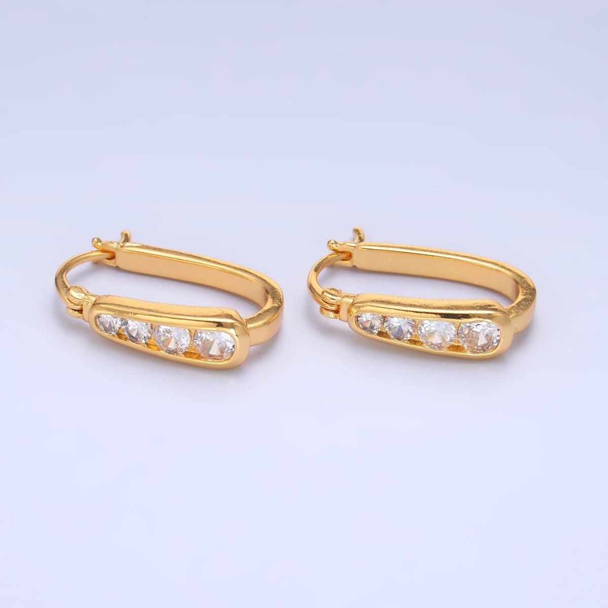 24K Gold Filled Clear CZ Gradient Latch Hoop Earrings | AB680