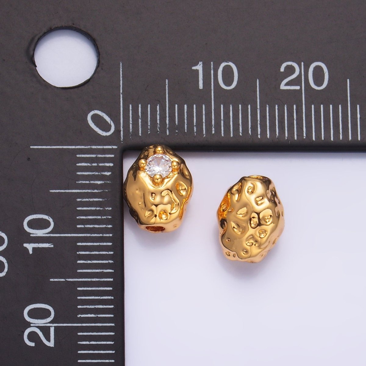 24K Gold Filled Clear CZ Hammered Abstract Bead | B180