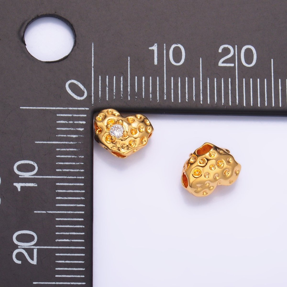 24K Gold Filled Clear CZ Hammered Heart Bead | B179