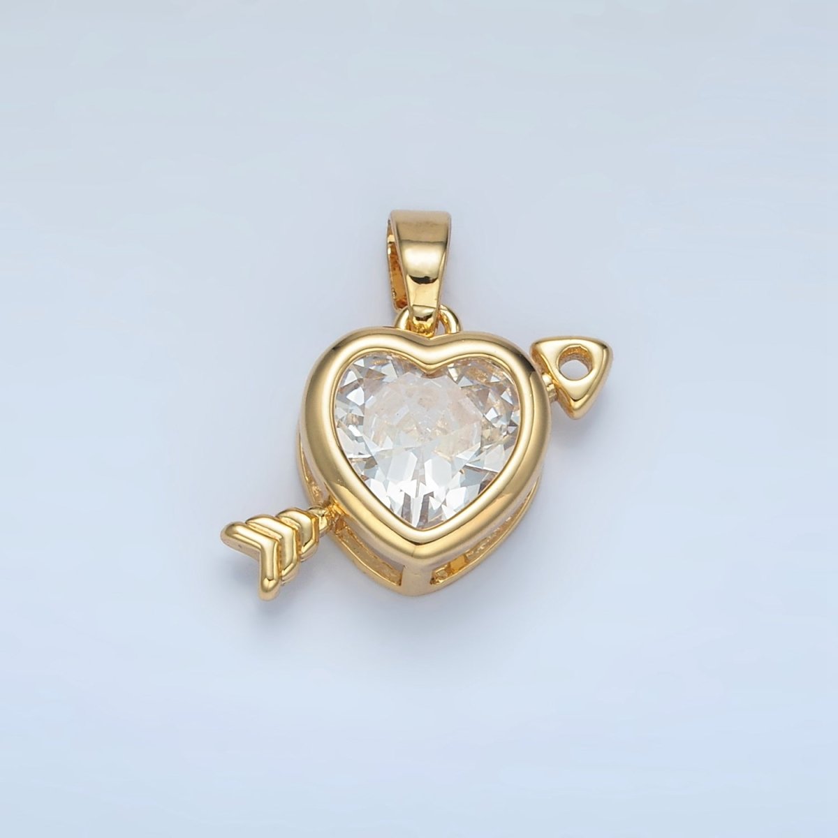 24K Gold Filled Clear CZ Heart Arrow Pendant | I695